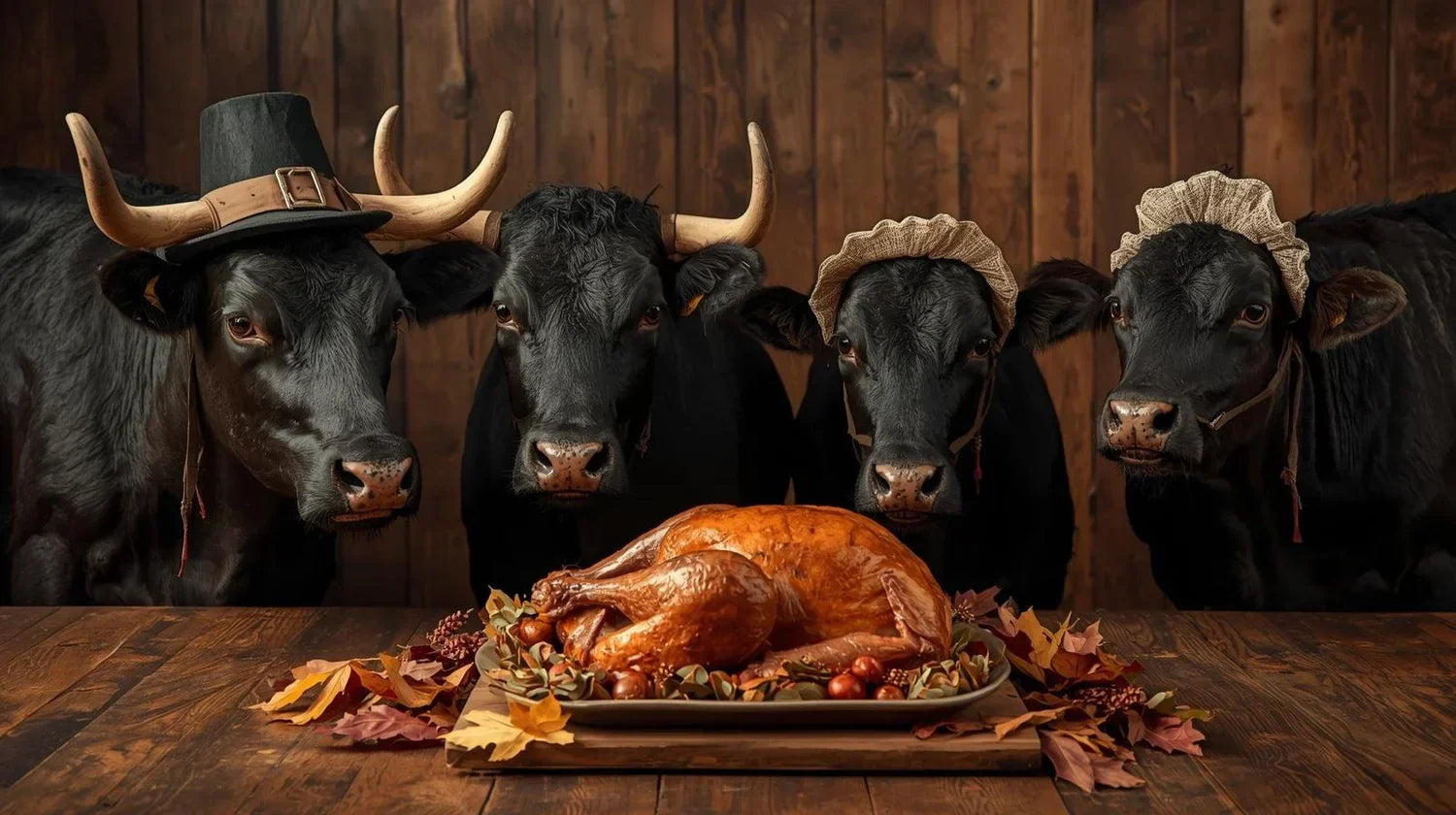 What If the Pilgrims Saw a Cow First? A fun Look at Why We Eat Turkey for Thanksgiving and the Beef Traditions We Forgo.